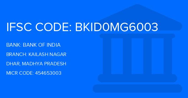 Bank Of India (BOI) Kailash Nagar Branch IFSC Code