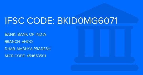 Bank Of India (BOI) Ahoo Branch IFSC Code