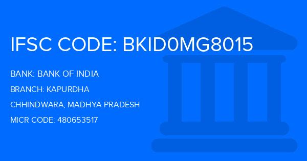 Bank Of India (BOI) Kapurdha Branch IFSC Code
