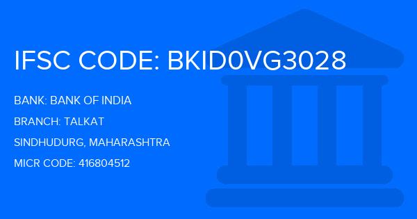 Bank Of India (BOI) Talkat Branch IFSC Code