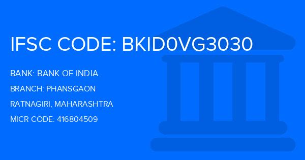 Bank Of India (BOI) Phansgaon Branch IFSC Code