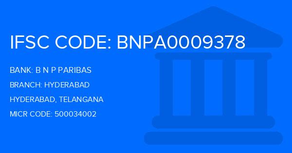 B N P Paribas (BNP) Hyderabad Branch IFSC Code
