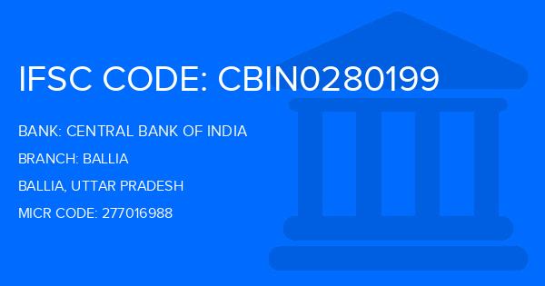 Central Bank Of India (CBI) Ballia Branch IFSC Code