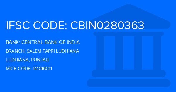 Central Bank Of India (CBI) Salem Tapri Ludhiana Branch IFSC Code