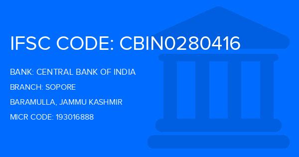 Central Bank Of India (CBI) Sopore Branch IFSC Code