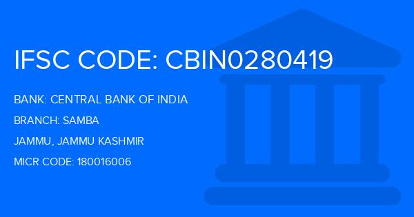 Central Bank Of India (CBI) Samba Branch IFSC Code