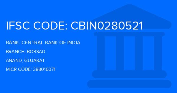 Central Bank Of India (CBI) Borsad Branch IFSC Code