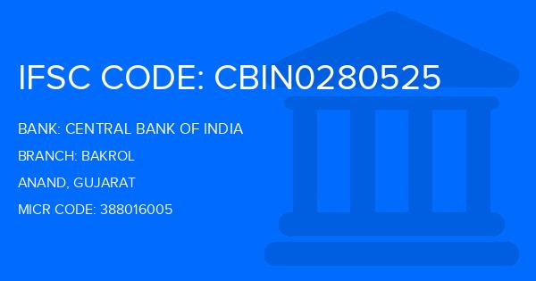 Central Bank Of India (CBI) Bakrol Branch IFSC Code