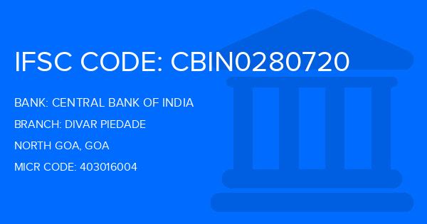 Central Bank Of India (CBI) Divar Piedade Branch IFSC Code