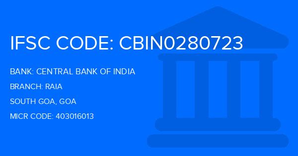 Central Bank Of India (CBI) Raia Branch IFSC Code
