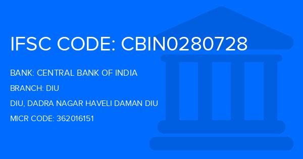 Central Bank Of India (CBI) Diu Branch IFSC Code