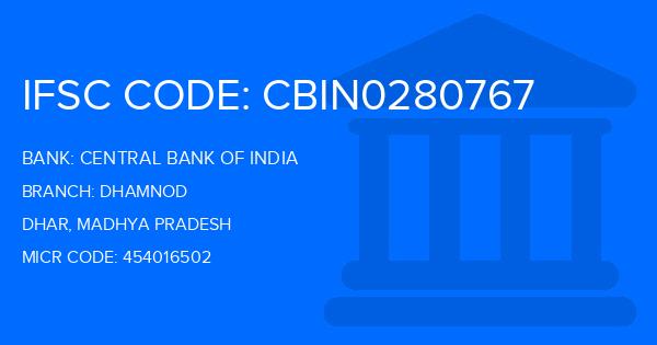 Central Bank Of India (CBI) Dhamnod Branch IFSC Code
