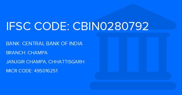 Central Bank Of India (CBI) Champa Branch IFSC Code