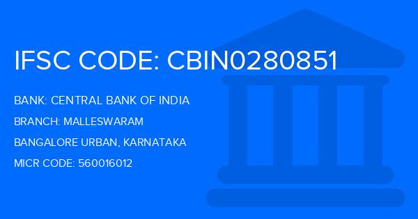 Central Bank Of India (CBI) Malleswaram Branch IFSC Code