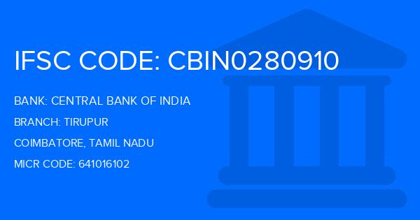 Central Bank Of India (CBI) Tirupur Branch IFSC Code