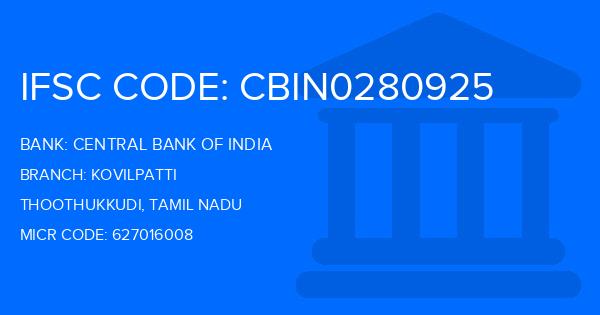 Central Bank Of India (CBI) Kovilpatti Branch IFSC Code