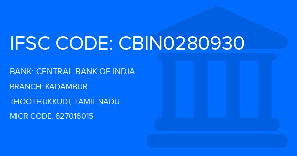 Central Bank Of India (CBI) Kadambur Branch IFSC Code