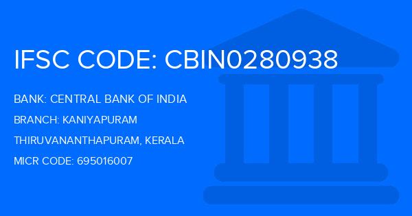 Central Bank Of India (CBI) Kaniyapuram Branch IFSC Code