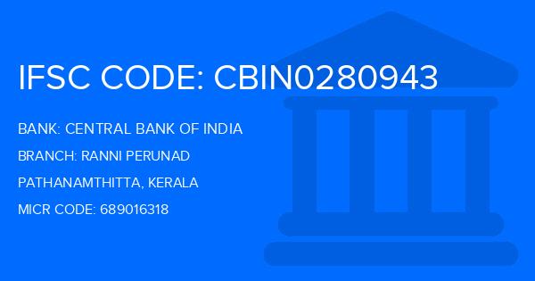 Central Bank Of India (CBI) Ranni Perunad Branch IFSC Code