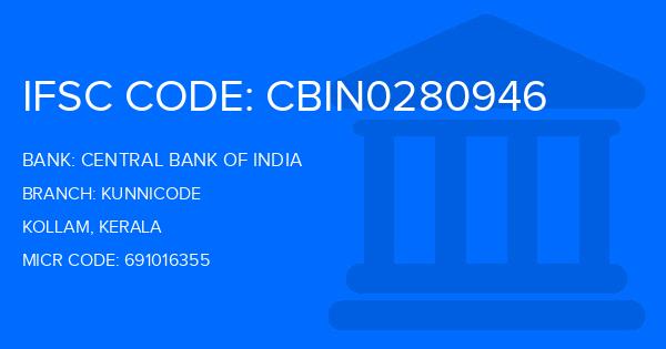 Central Bank Of India (CBI) Kunnicode Branch IFSC Code