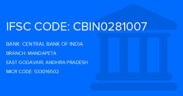 Central Bank Of India (CBI) Mandapeta Branch IFSC Code