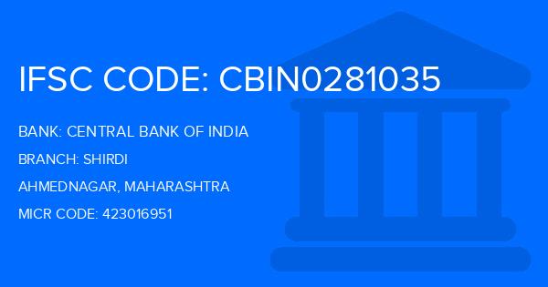 Central Bank Of India (CBI) Shirdi Branch IFSC Code