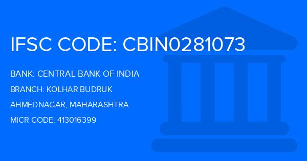 Central Bank Of India (CBI) Kolhar Budruk Branch IFSC Code