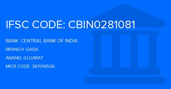 Central Bank Of India (CBI) Gada Branch IFSC Code