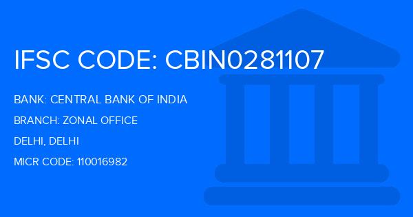 Central Bank Of India (CBI) Zonal Office Branch IFSC Code