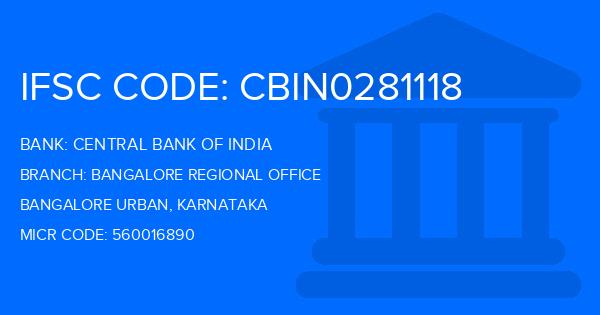 Central Bank Of India (CBI) Bangalore Regional Office Branch IFSC Code