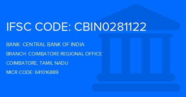 Central Bank Of India (CBI) Coimbatore Regional Office Branch IFSC Code