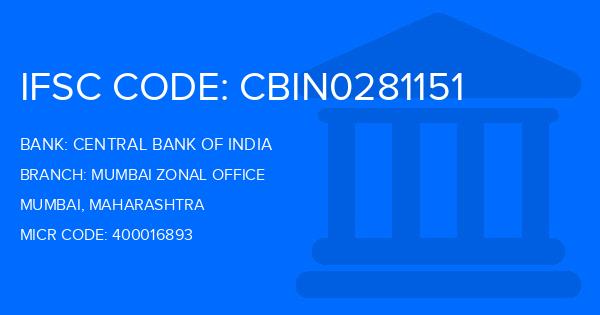 Central Bank Of India (CBI) Mumbai Zonal Office Branch IFSC Code