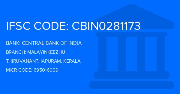 Central Bank Of India (CBI) Malayinkeezhu Branch IFSC Code