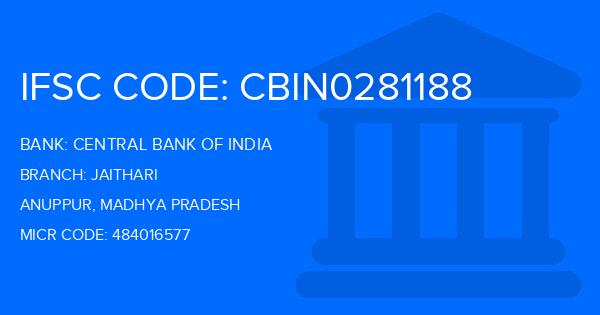 Central Bank Of India (CBI) Jaithari Branch IFSC Code