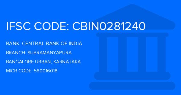 Central Bank Of India (CBI) Subramanyapura Branch IFSC Code