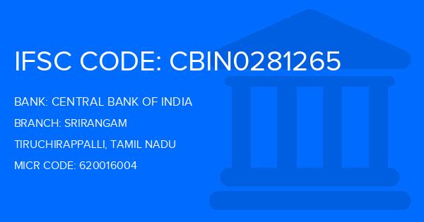 Central Bank Of India (CBI) Srirangam Branch IFSC Code