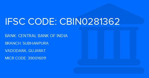 Central Bank Of India (CBI) Subhanpura Branch IFSC Code