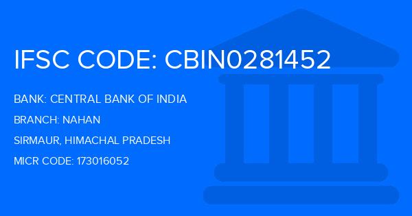 Central Bank Of India (CBI) Nahan Branch IFSC Code
