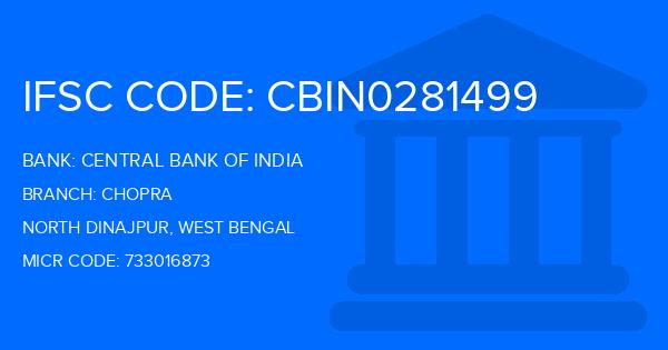Central Bank Of India (CBI) Chopra Branch IFSC Code