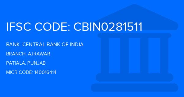 Central Bank Of India (CBI) Ajrawar Branch IFSC Code