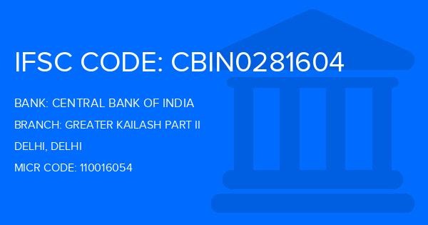 Central Bank Of India (CBI) Greater Kailash Part Ii Branch IFSC Code