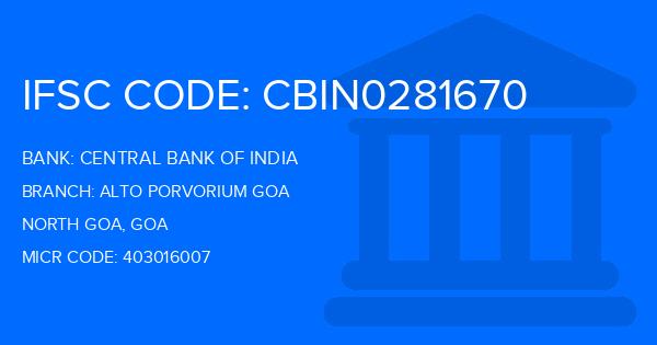 Central Bank Of India (CBI) Alto Porvorium Goa Branch IFSC Code