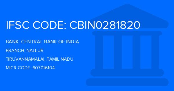 Central Bank Of India (CBI) Nallur Branch IFSC Code