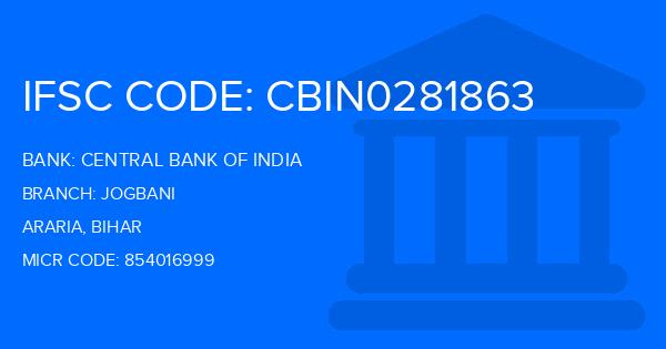 Central Bank Of India (CBI) Jogbani Branch IFSC Code