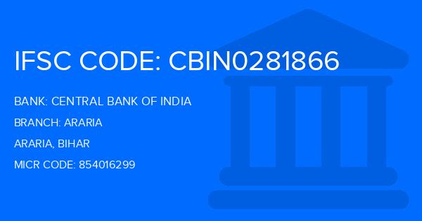 Central Bank Of India (CBI) Araria Branch IFSC Code