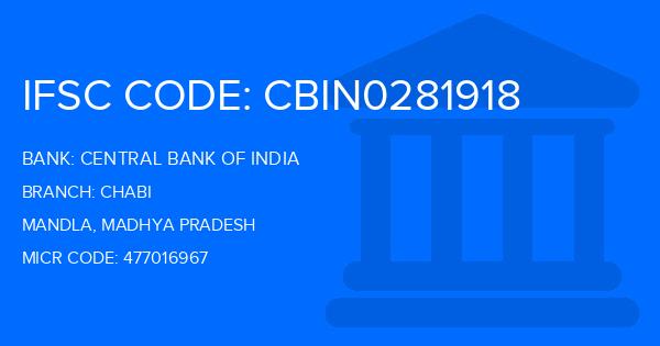 Central Bank Of India (CBI) Chabi Branch IFSC Code