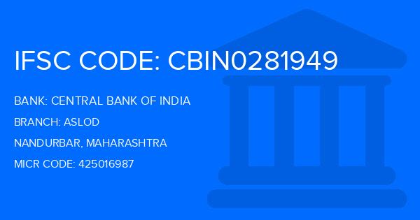 Central Bank Of India (CBI) Aslod Branch IFSC Code