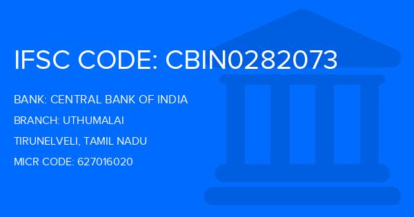 Central Bank Of India (CBI) Uthumalai Branch IFSC Code
