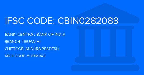 Central Bank Of India (CBI) Tirupathi Branch IFSC Code