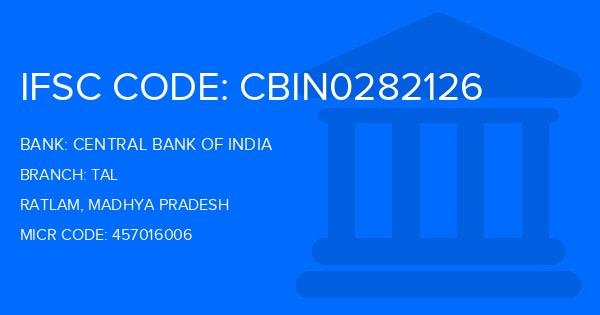 Central Bank Of India (CBI) Tal Branch IFSC Code